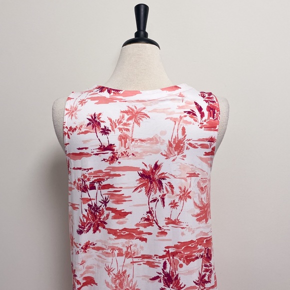 Cuddl Duds White Coral Beach Scape V Neck Sleeveless Midi Dress Large Palm Trees - Picture 9 of 11